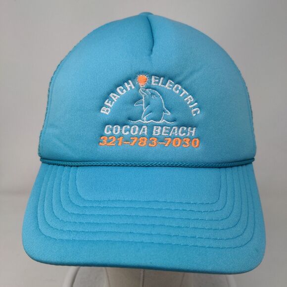 Beach Electric Cocoa Beach Snapback Trucker Hat Blue Teal One Size Mesh Back - Picture 2 of 7
